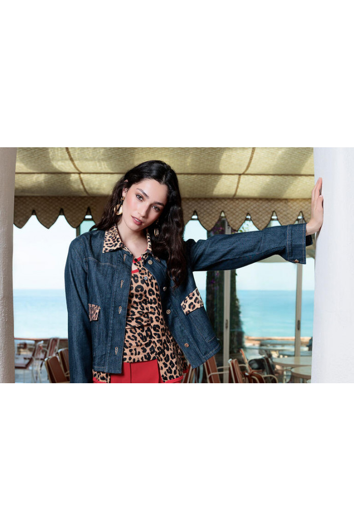 Cazadora Denim Leopardo | Lola Casademunt Mujer