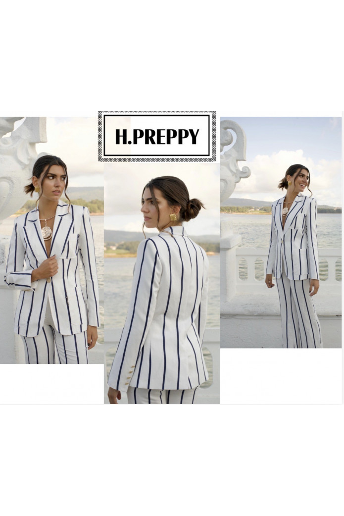 Pantalón Lino Rayas Highly Preppy | Blanco Mujer