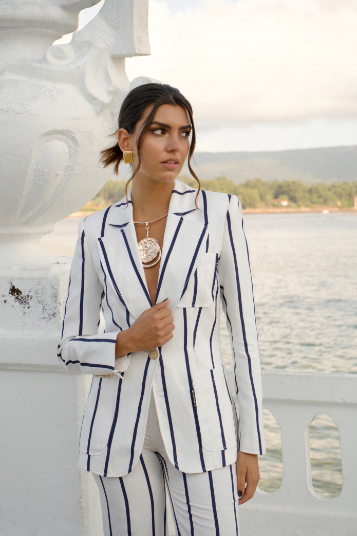 Americana Lino Rayas Highly Preppy | Chaqueta Blanca