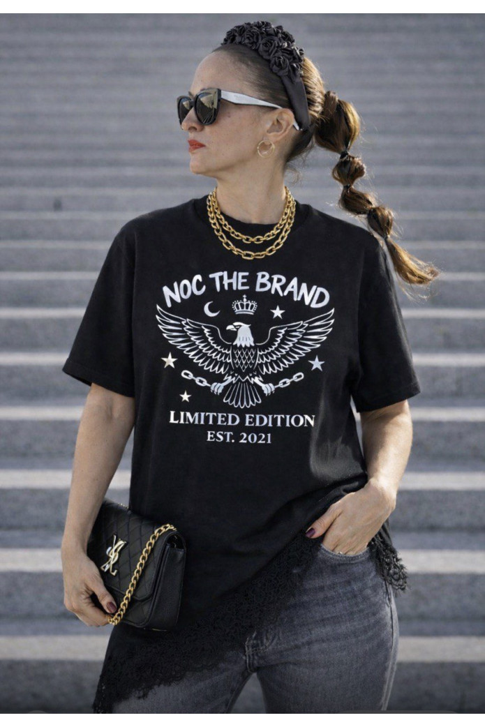 Camiseta Eagle Negra Noc Atelier | Camiseta Asimétrica Mujer