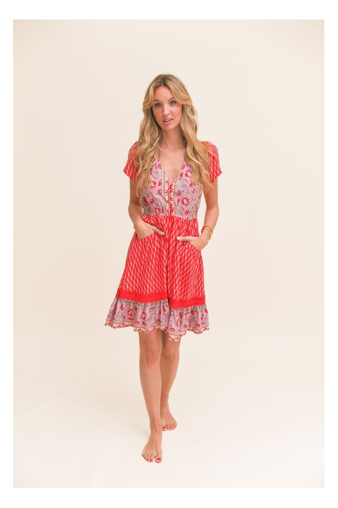 Vestido Jaase Rojo Mini | Vestido Boho Mujer Verano