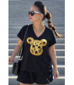 Camiseta Over Gold Bear Noc Atelier | Camiseta Negra Mujer