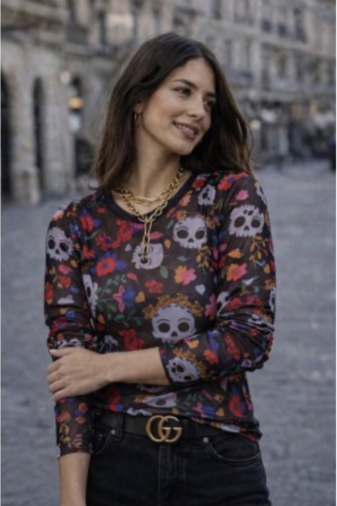Camiseta Tul Noc Atelier | Camiseta Transparente Estampada Mujer