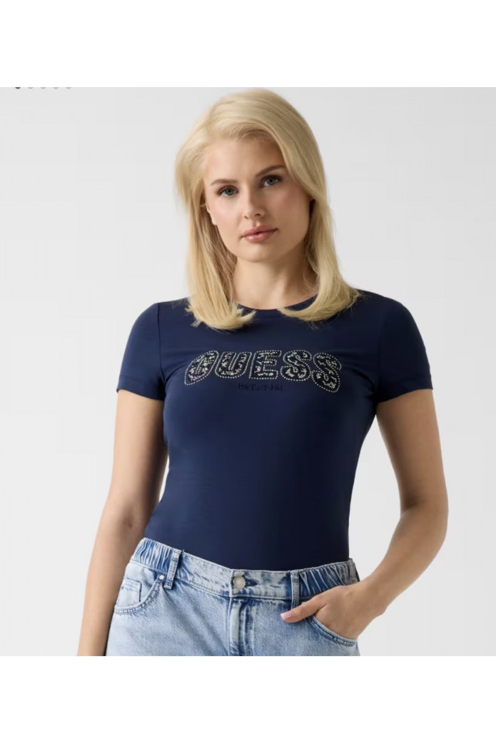 Camiseta Guess logotipo slim mujer | Camiseta ajustada azul oscuro – FriendsnShop