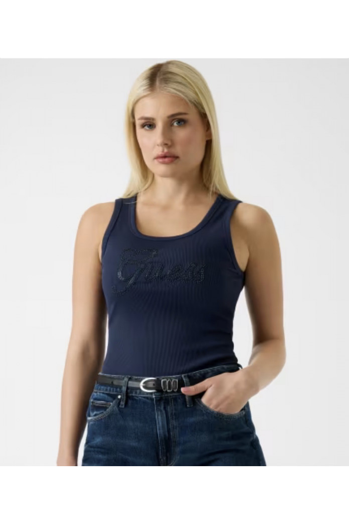 Top Guess lentejuelas mujer | Top blanco sin mangas con logo – FriendsnShop