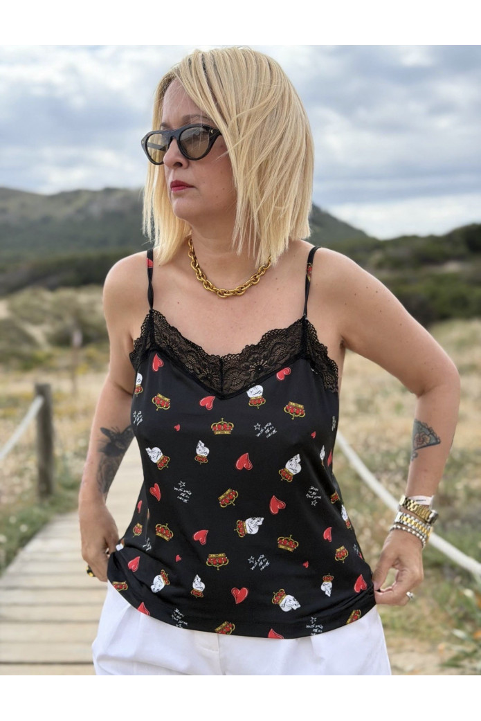 Camiseta lencera Capri Noc Atelier | Top negro con encaje mujer – FriendsnShop