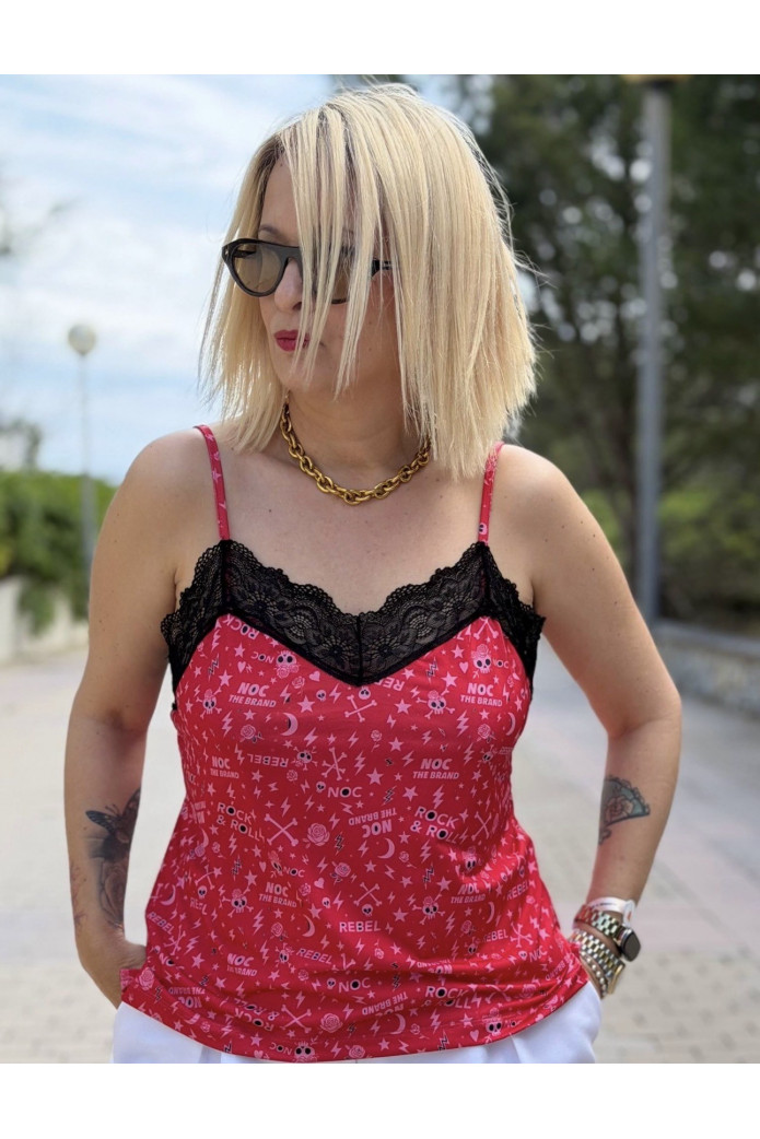 Camiseta lencera Santorini Noc Atelier | Top rojo con encaje mujer – FriendsnShop