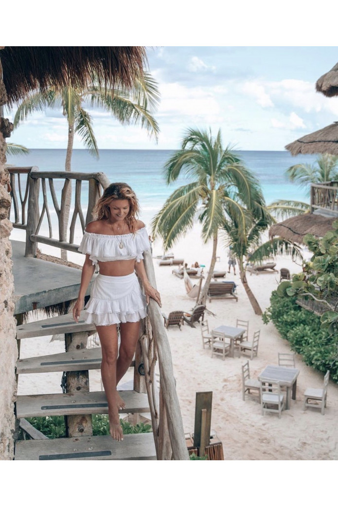 Falda Fera Blanca Charo Ibiza | Falda Corta Boho Mujer