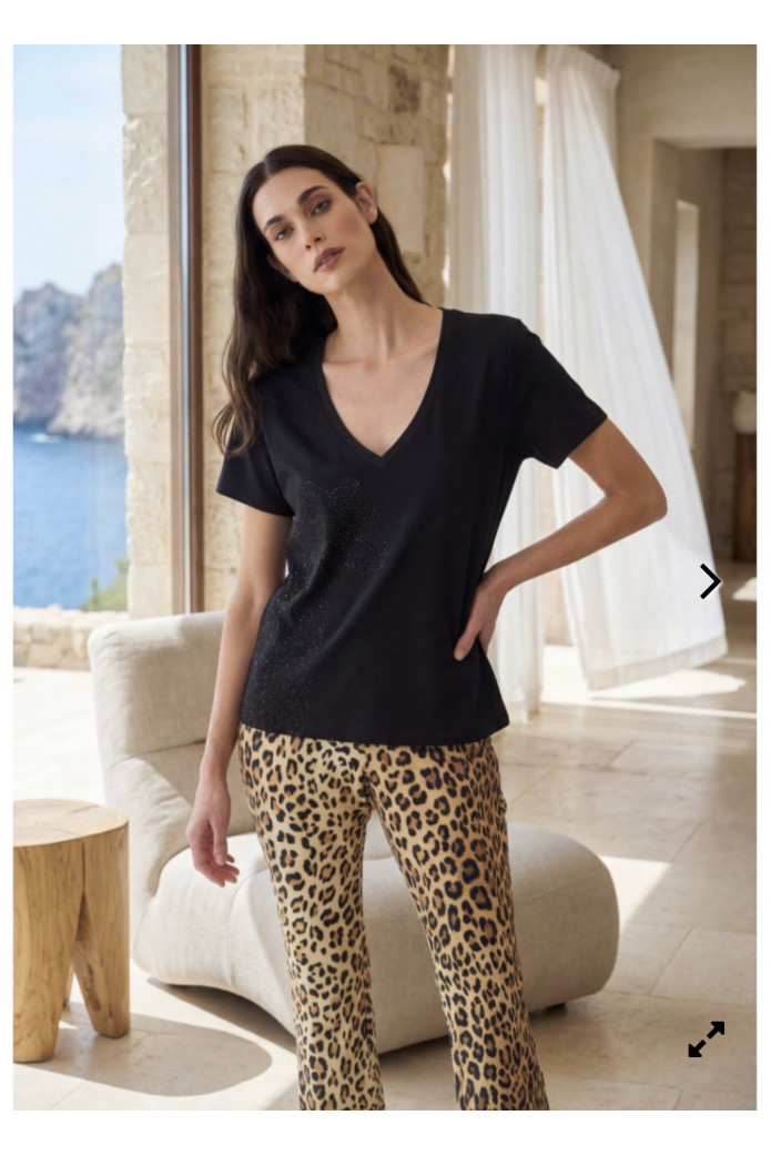 Camiseta con Animal en Strass Lola Casademont Negra | FriendsNShop