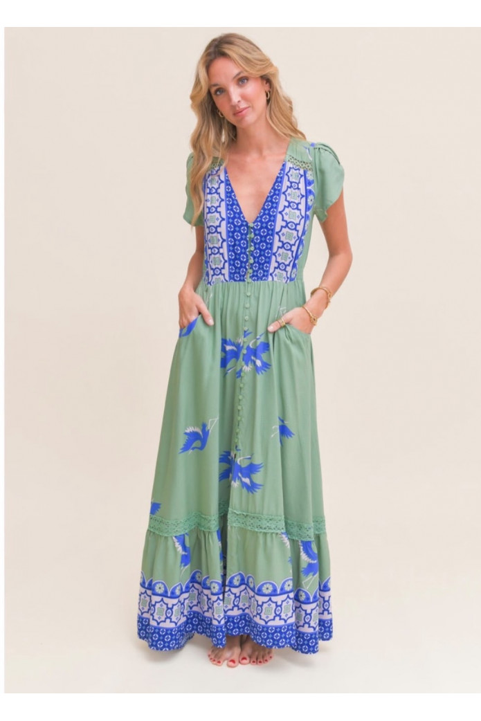 Vestido Largo Blue Bird Print Carmen de Jaase | FriendShop
