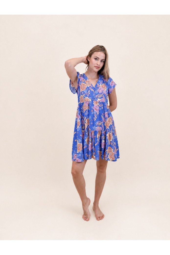 Vestido Corto Jaase azul floral | Moda boho mujer | FriendShop