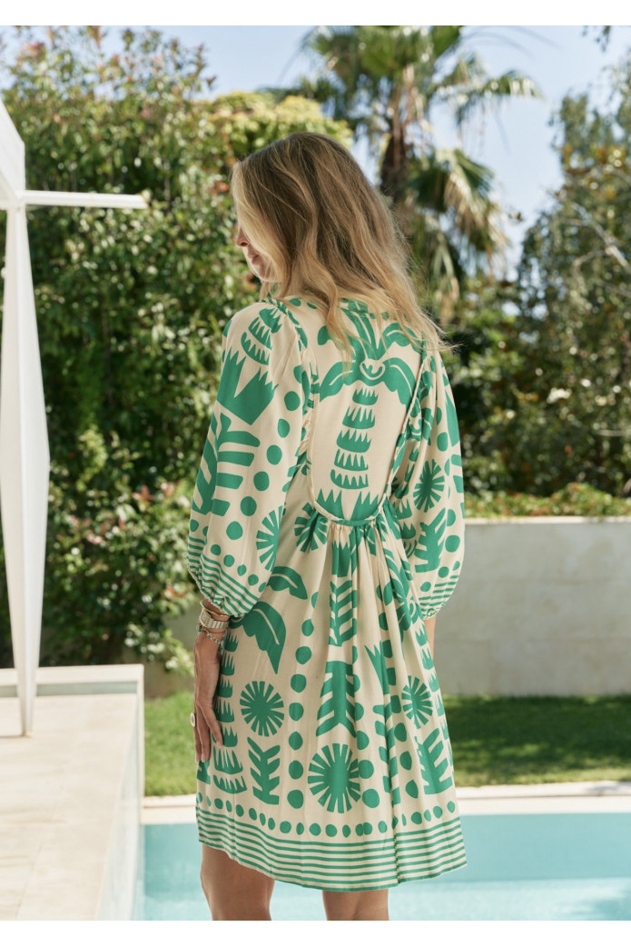 Vestido Corto Jaase verde estampado | Moda boho mujer | FriendShop