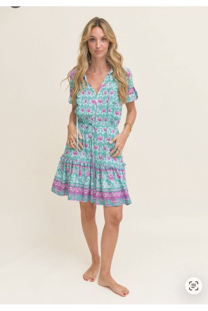 Vestido Corto Floral Jaase Verde Agua | Moda Boho Mujer | FriendShop