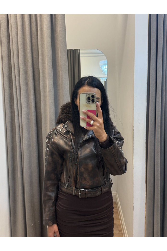 Cazadora Biker Marrón Locoluxo | FriendsnShop