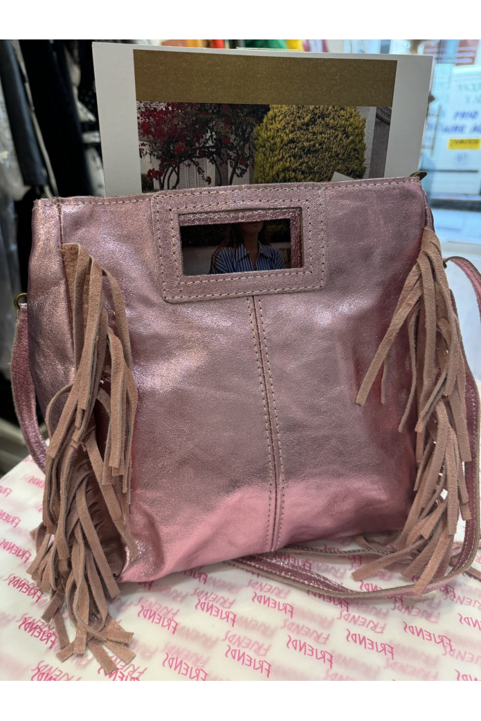 bolso de piel rosa metalizado