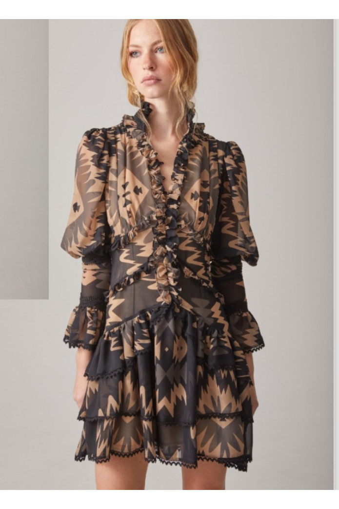 VESTIDO ROMANTICO EN GASA MANGA JAMON - higly preppy