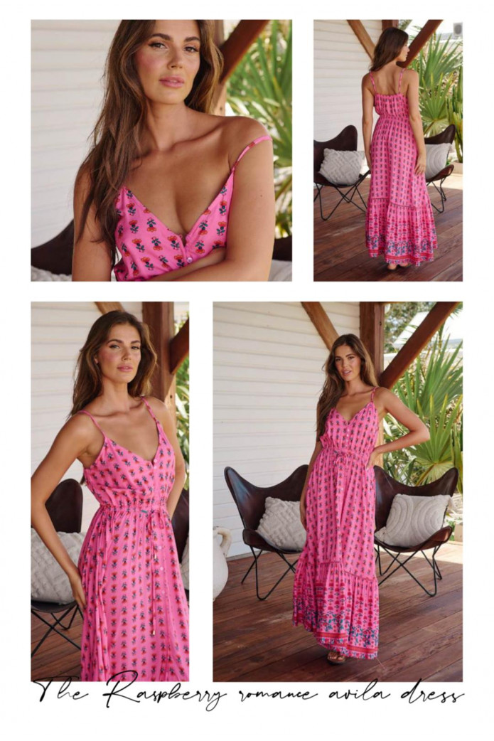 rasberry romance print avila dress - jaase