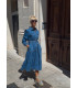Vestido largo vaquero con botones dorados y bolsillos laterales – Estilo casual chic