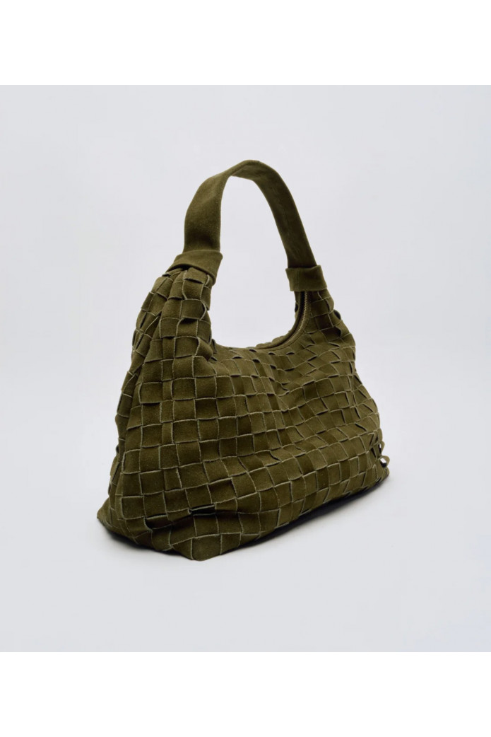 Big Dandy Olive – Bolso de hombro en ante trenzado verde oliva - nunoo