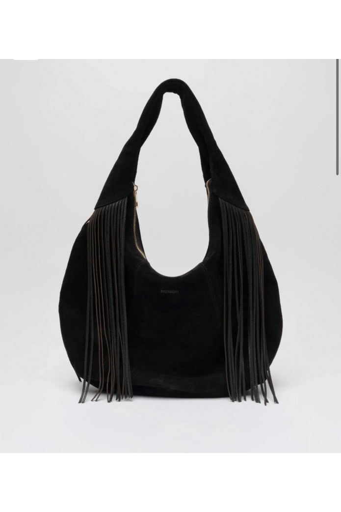 Gabi Suede Fringe Black – Bolso de ante negro con flecos -nunoo