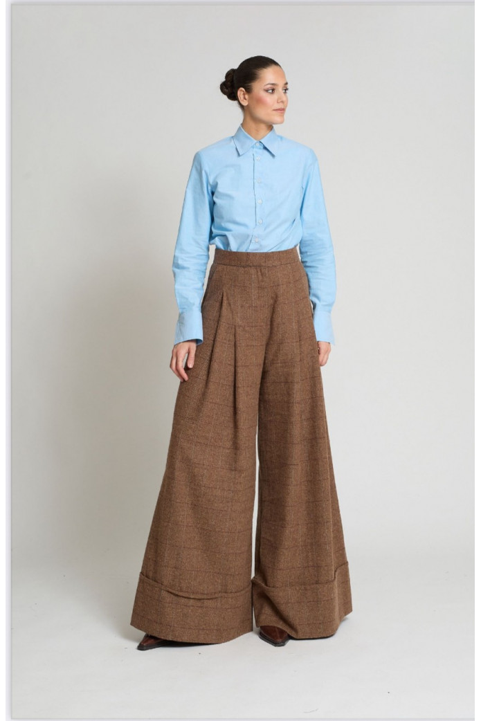 Pantalón Samuray Zaitegui en cuadros marrones – Palazzo con pinzas