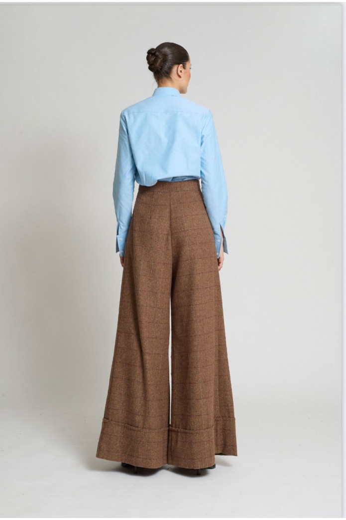 Pantalón Samuray Zaitegui en cuadros marrones – Palazzo con pinzas