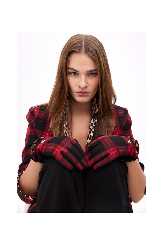 Guantes combinados tartán y leopardo rojo-negro – Lola Casademunt