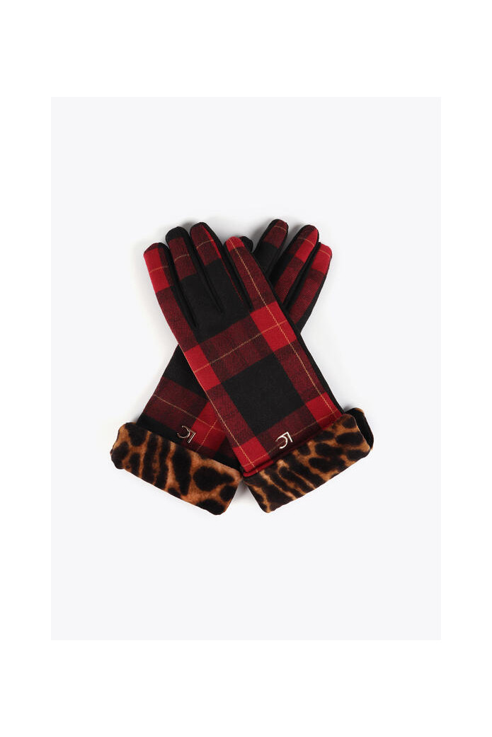 Guantes combinados tartán y leopardo rojo-negro – Lola Casademunt