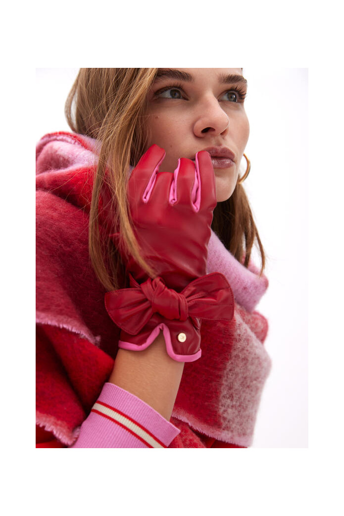 Guantes efecto piel con lazo rojo-rosa – Lola Casademunt