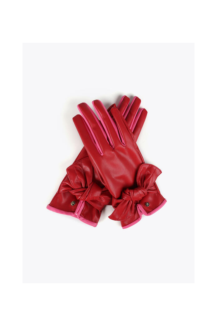 Guantes efecto piel con lazo rojo-rosa – Lola Casademunt