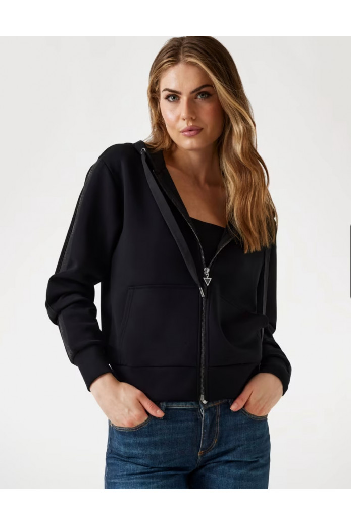 Sudadera de neopreno con capucha y cremallera en negro – Guess