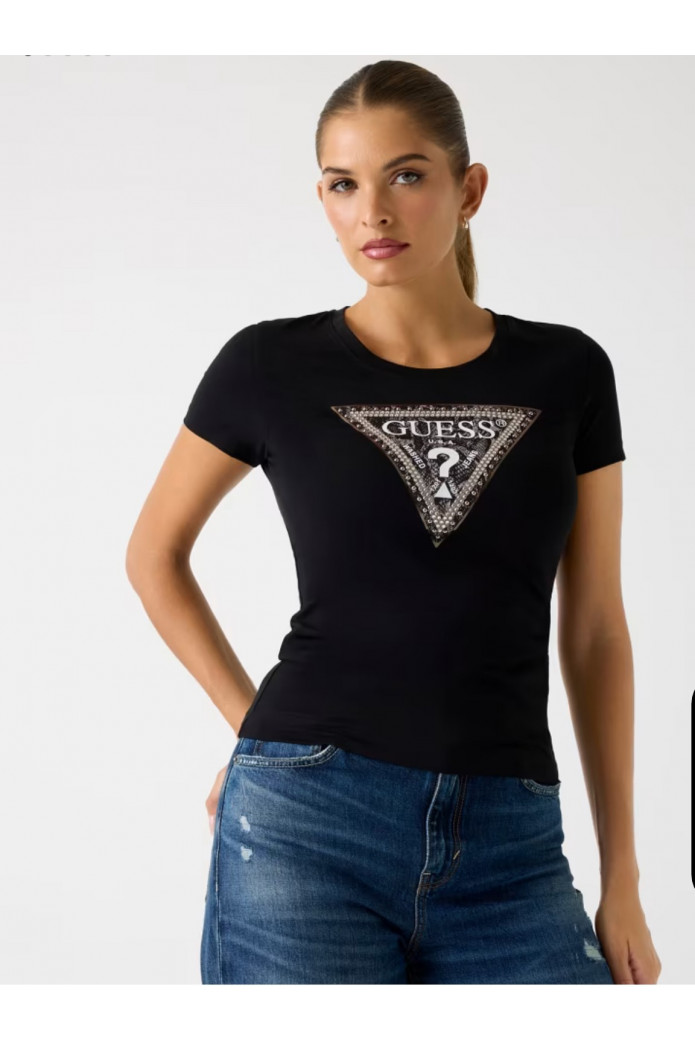 Camiseta Guess logotipo triángulo slim fit – Estilo icónico y moderno