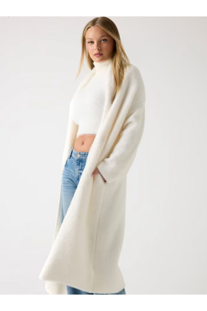 Chaleco Guess blanco hilado peludo – Corte relajado y elegante