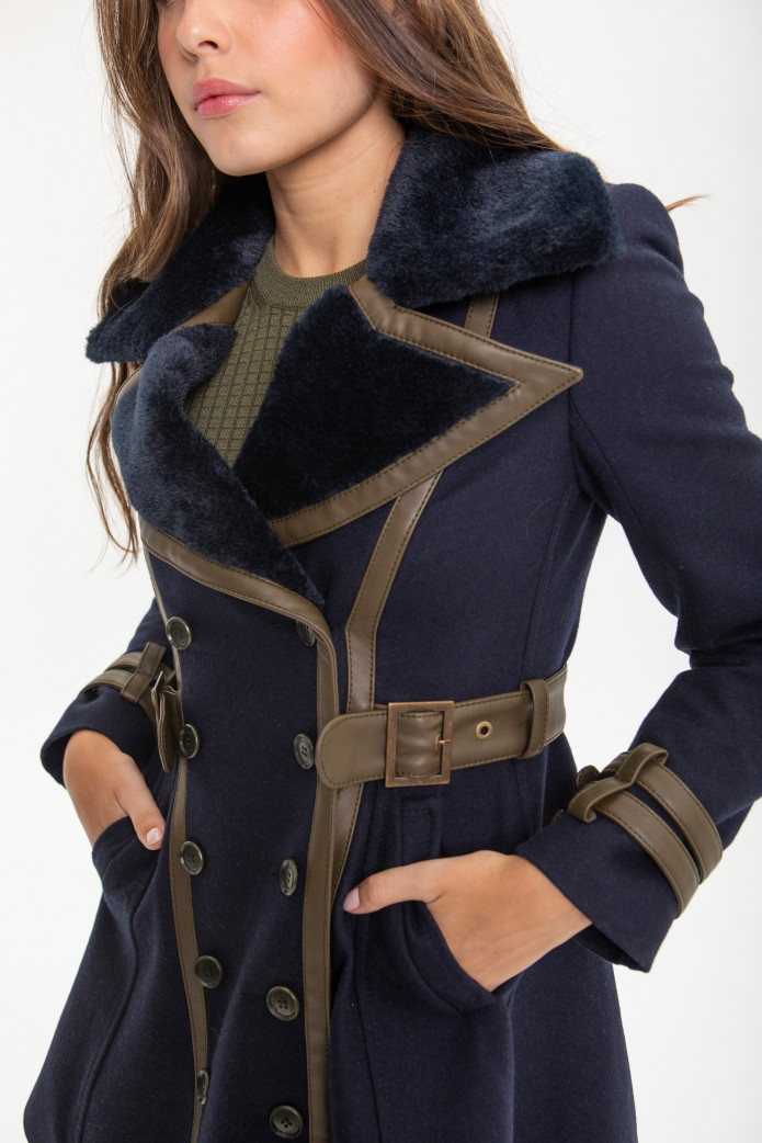 Abrigo de paño combinado azul y verde Highly Preppy – Estilo sofisticado