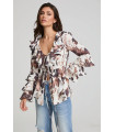 Guapa Cow Blouse Fetiche Suances – Blusa estampada boho chic con volantes