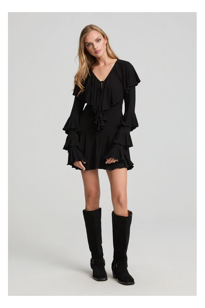 Nara Dress Fetiche Suances – Vestido corto negro elegante y boho chic