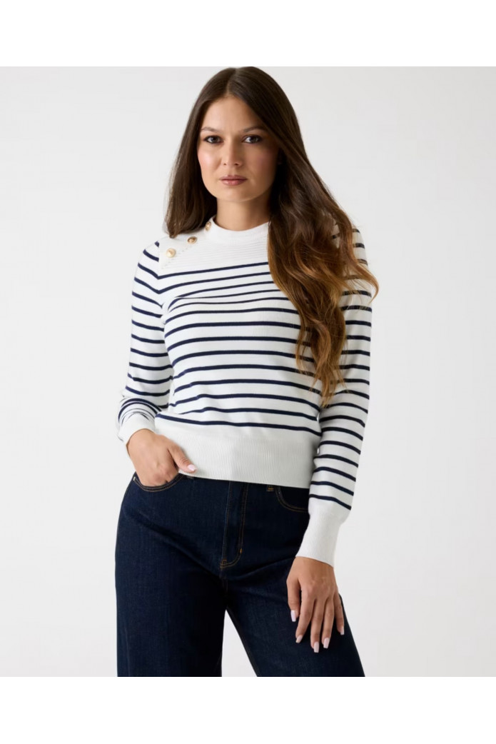 Jersey a rayas blanco de mezcla de lana Guess – Estilo marino y elegancia casual