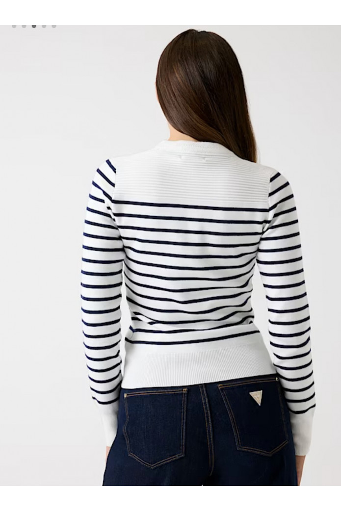Jersey a rayas blanco de mezcla de lana Guess – Estilo marino y elegancia casual