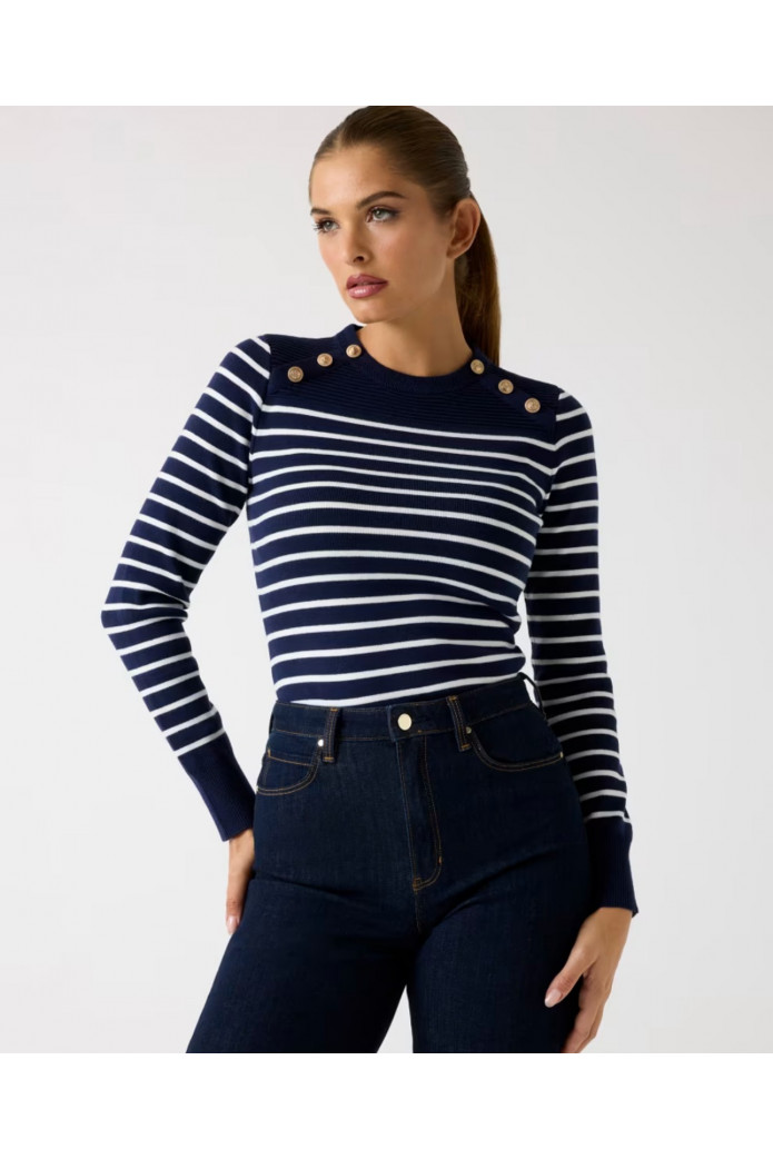 Jersey a rayas de mezcla de lana azul marino Guess – Elegancia y estilo marinero