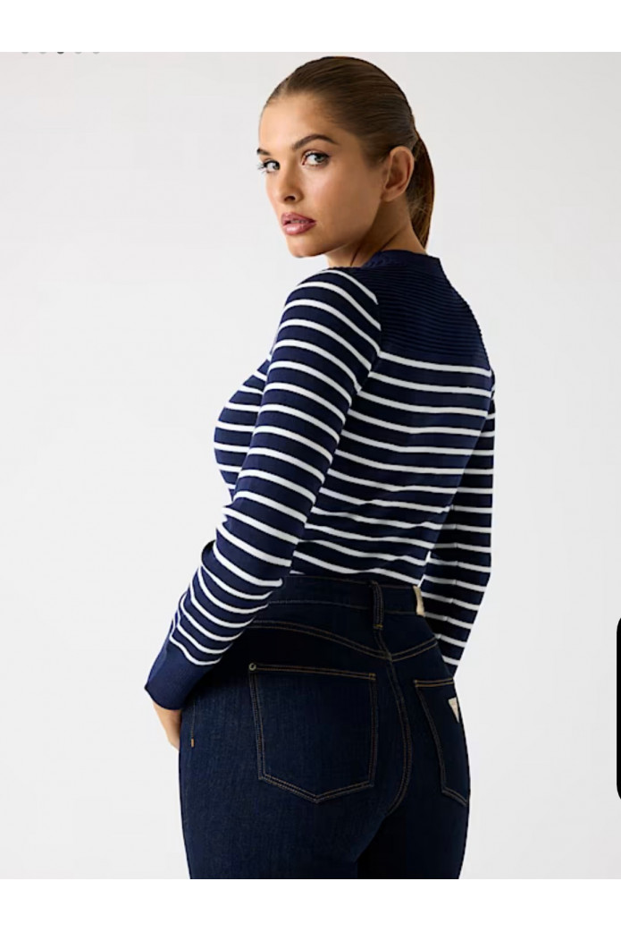Jersey a rayas de mezcla de lana azul marino Guess – Elegancia y estilo marinero