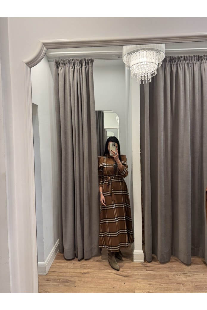 Vestido largo de cuadros con cinto | Friendsnshop