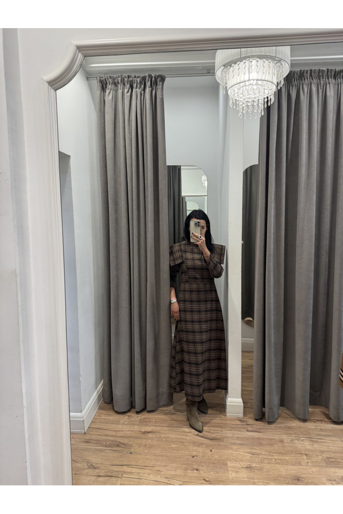 Vestido largo de cuadros marrón para mujer | Friendsnshop