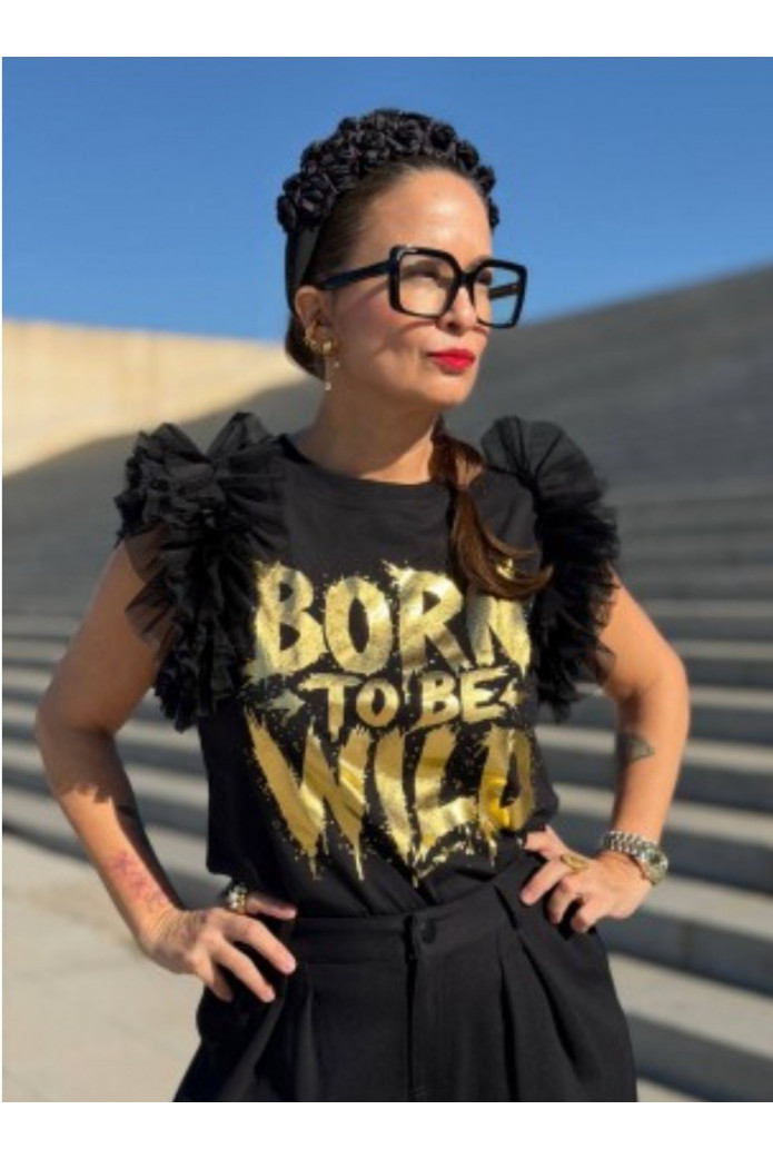 Camiseta Born to Be Wild con volantes negros | Friendsnshop