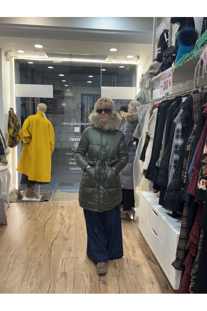 Parka Verde Kaki con Pelo Natural | Abrigo Acolchado Mujer