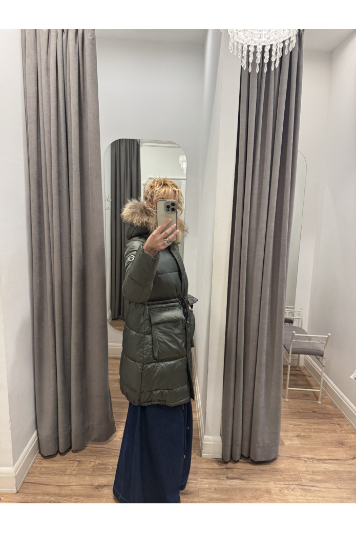 Parka Verde Kaki con Pelo Natural | Abrigo Acolchado Mujer