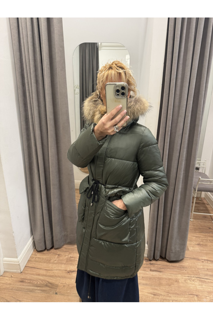 Parka Verde Kaki con Pelo Natural | Abrigo Acolchado Mujer