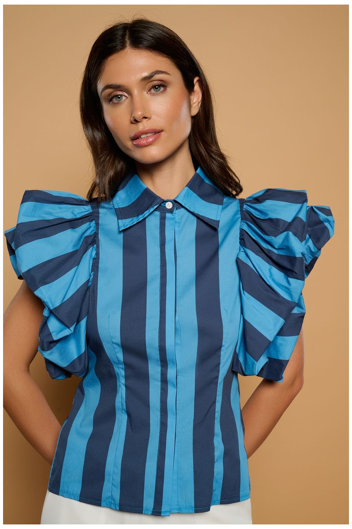 Balear Top Minueto – Blusa Azul Rayas con Volantes | FriendsnShop