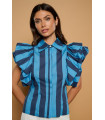 Balear Top Minueto – Blusa Azul Rayas con Volantes | FriendsnShop