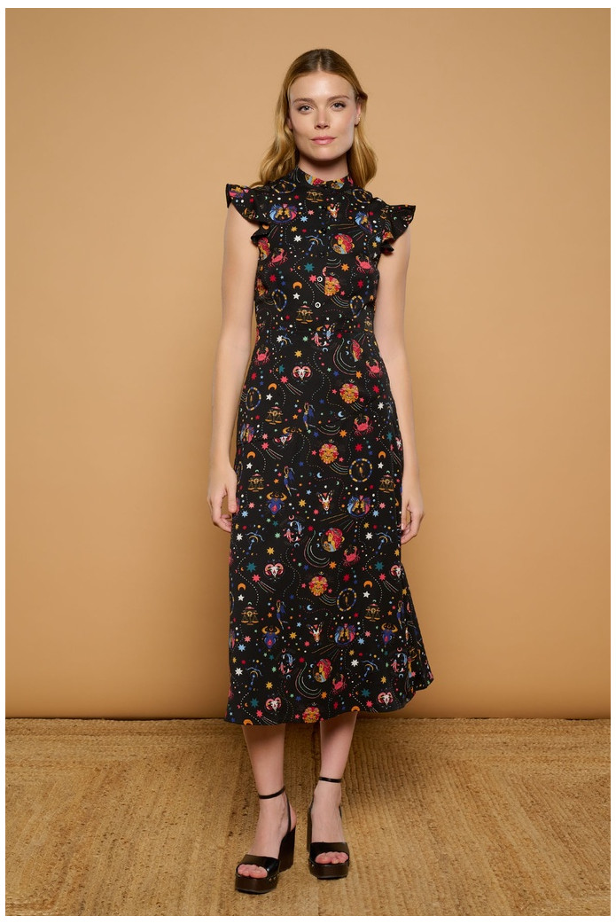 zodiac Dress Minueto – Vestido Midi Negro Estampado Mujer | FriendsnShop