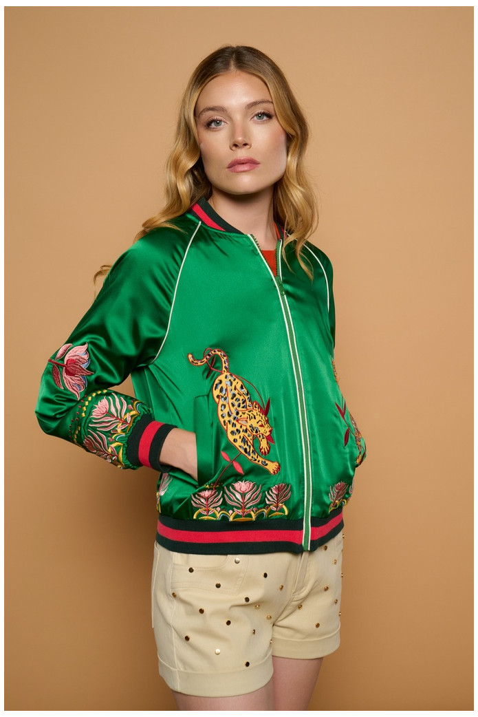 Jaguar Jacket Minueto – Chaqueta Bomber Verde Bordada Mujer | FriendsnShop